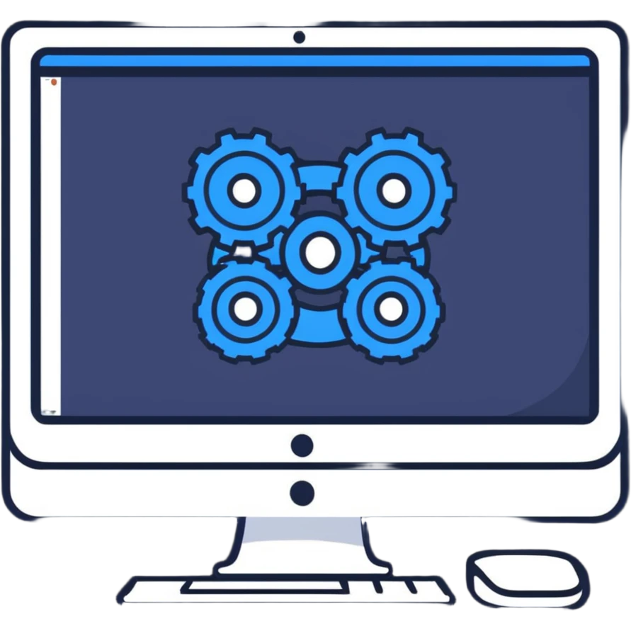 iMac computer with gears on the screen emoji