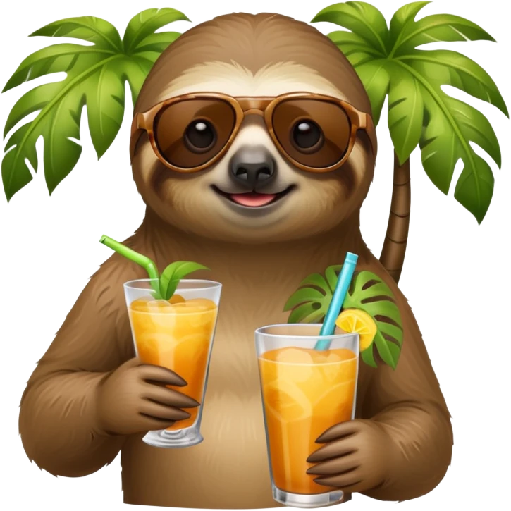 Sloth wearing sunglasses and holding a drink emoji