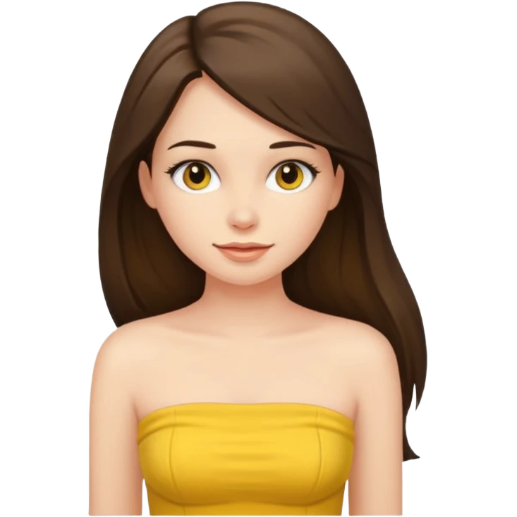 brunette girl with long hair and wear a yellow strapless top emoji