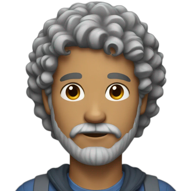 Man with curly hair and grey beard emoji