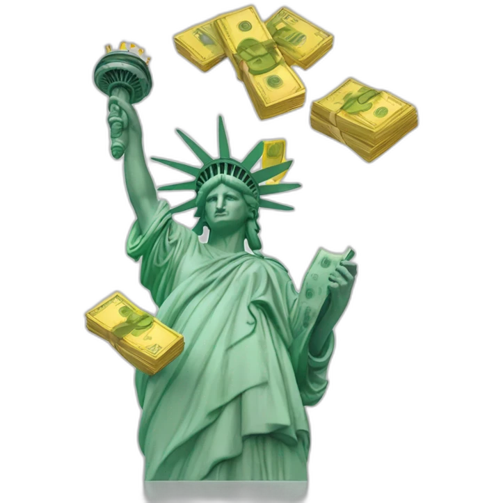 statue of liberty with cash and gold around with money in the hand emoji