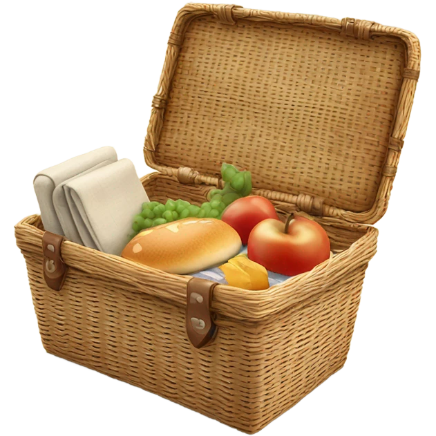 Realistic isolated plain picnic basket with one side of the lid up. emoji
