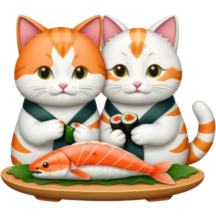 2 cats hugging and eating sushi emoji