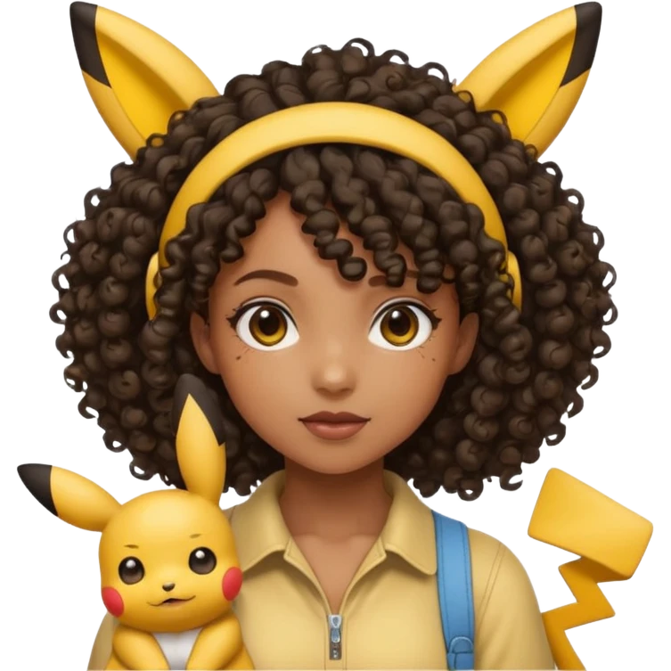 Black girl with curly hair and pikachu ears  emoji