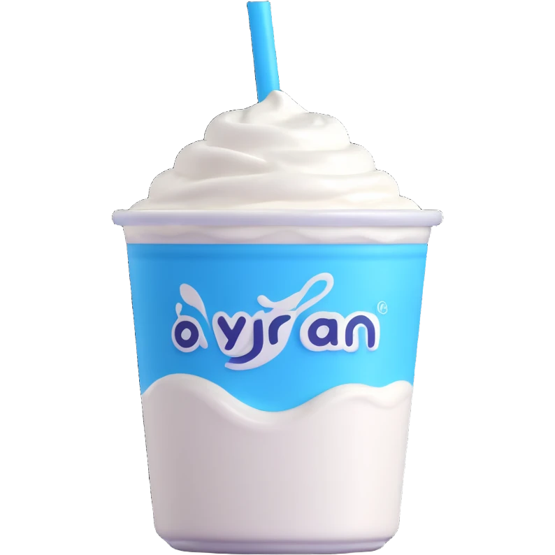 A small carton of Turkish yogurt drink (ayran) with a straw, white and blue packaging emoji