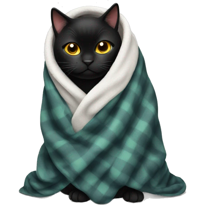 Annoyed black cat in a blanket emoji