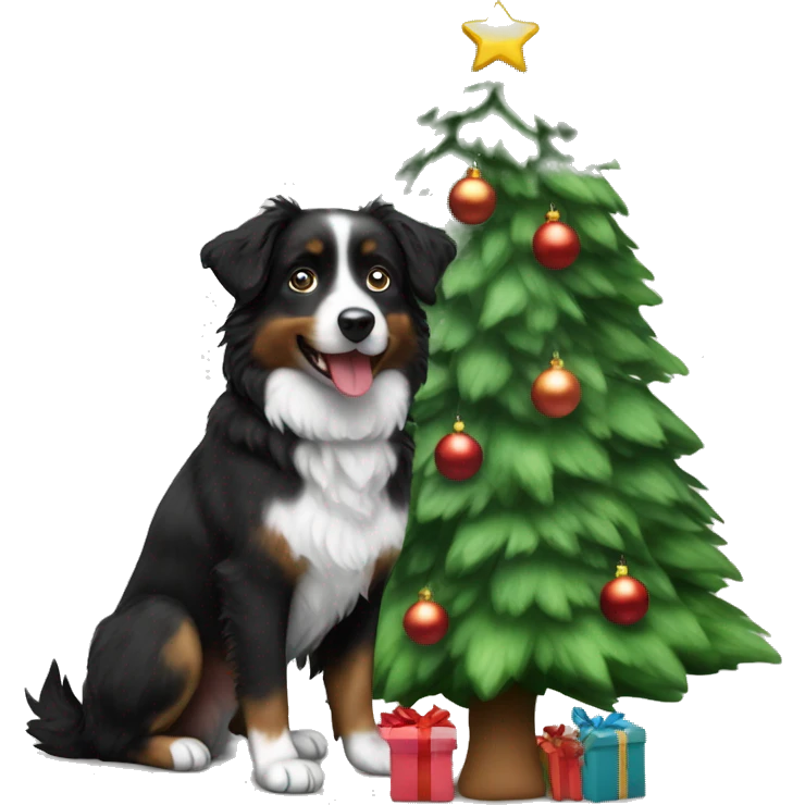 Small black australian shepherd dog Christmas tree emoji