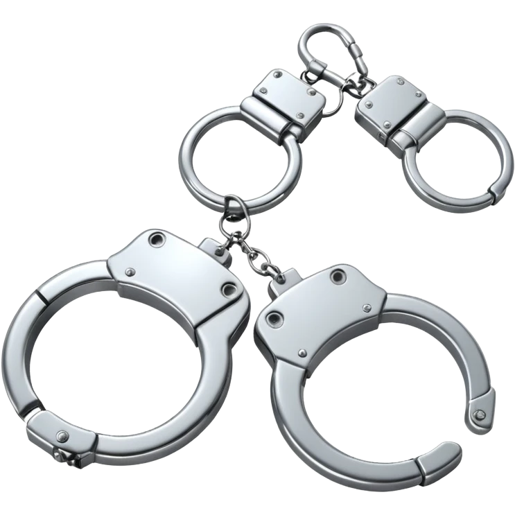 A pair of elegant handcuffs emoji made of silver chrome, smooth rounded design, glossy metallic reflections, luxury fetish aesthetic, minimal iOS emoji style, centered, clean white background emoji