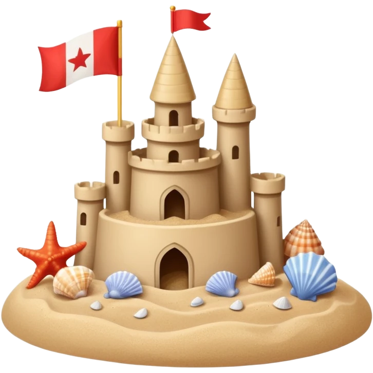 Decorated sand castle – seashells and a tiny flag on top emoji