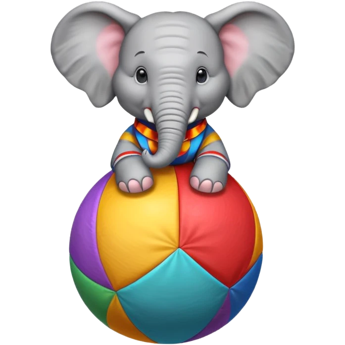 A circus elephant standing on a ccolorful ball emoji