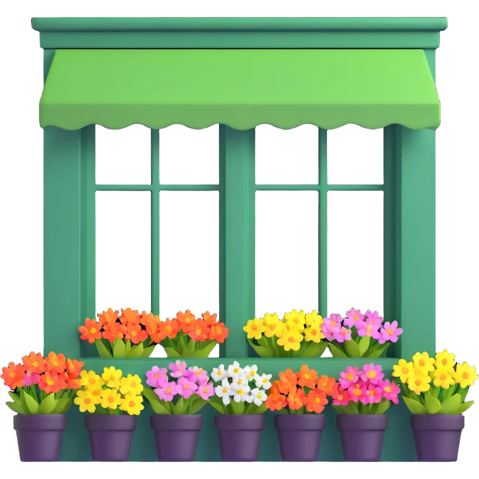 green store front with spring flowers in the window emoji