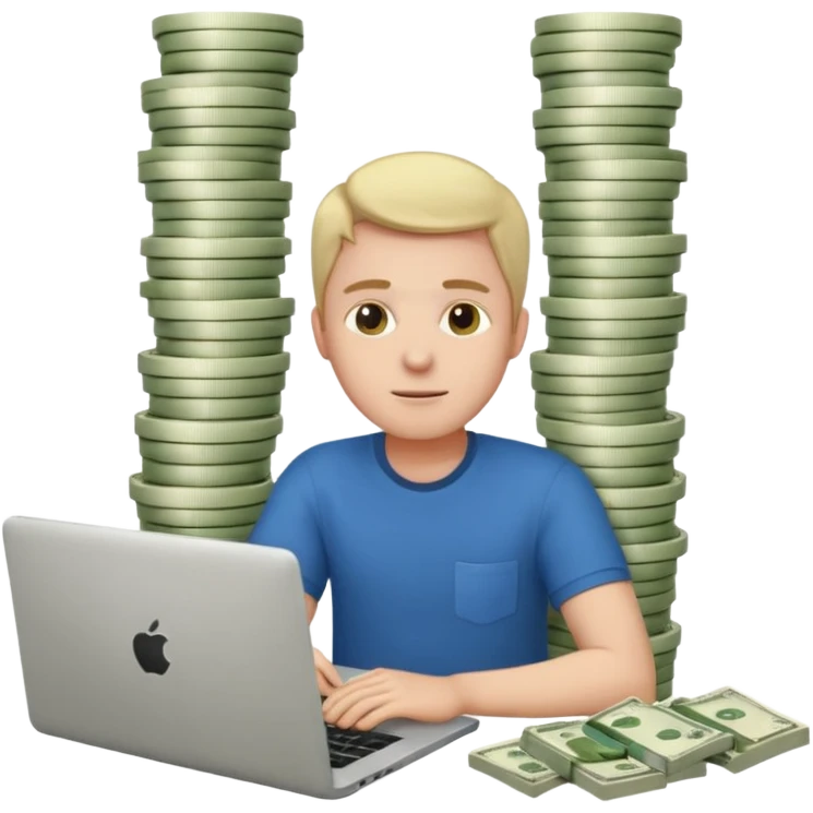 aktien experte er sitz am laptop und verdient durchs traden geld

geld sollte um ihn herum sein emoji