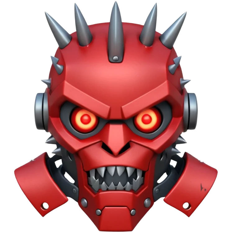 futuristic berserker war robot portrait, head and shoulders only, angry faceplate, jagged mouth grill, glowing eyes, spiked shoulder armor, scratched metal, intimidating look, 3D cartoon, mobile game icon style, clean background, no text, no watermark
 emoji