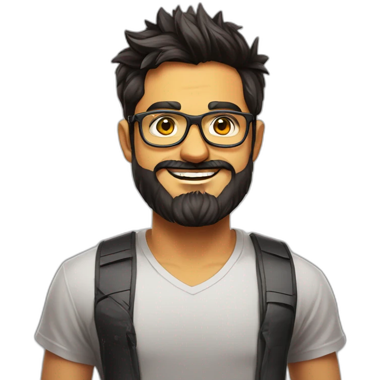indian guy, 100kg, fair, 25 year old, beard like Virat kohli, t-shirt of Chennai super kings, glasses like Tony stark emoji