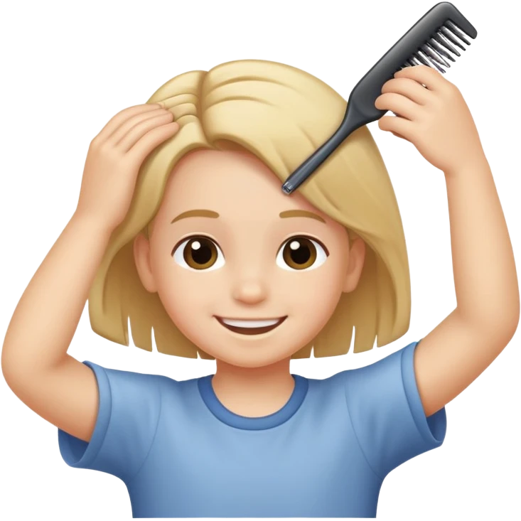 child combing their hair, happy and tidy emoji
