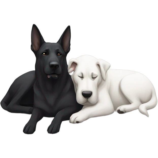 White German shepherd and black Great Dane sleeping together  emoji