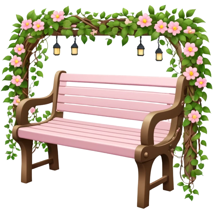 Light  Pink garden bench wrapped in flower, vines, & lights  emoji