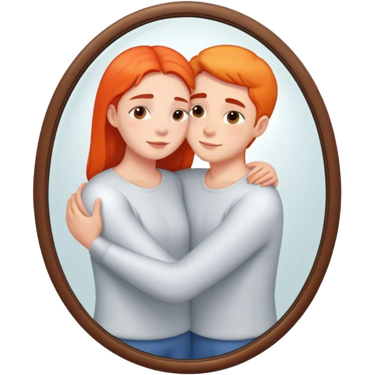 a person hugging themselves through a mirror. self-love emoji