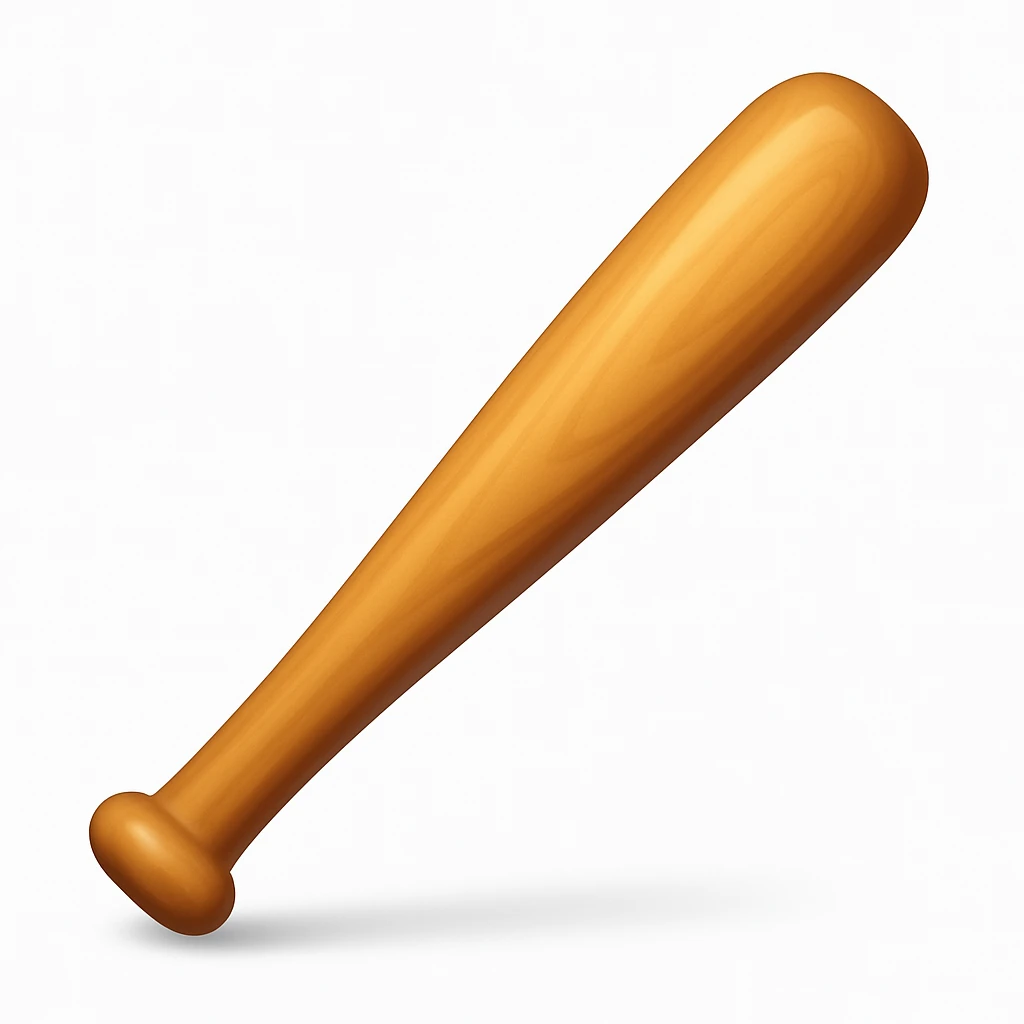 Create a baseball bat emoji exactly like the reference image in iOS emoji style. The bat should have a smooth, shiny wood texture and a classic bat shape with no hand visible. Add a soft shadow to the bat. The style should reflect the iOS emoji aesthetic. emoji