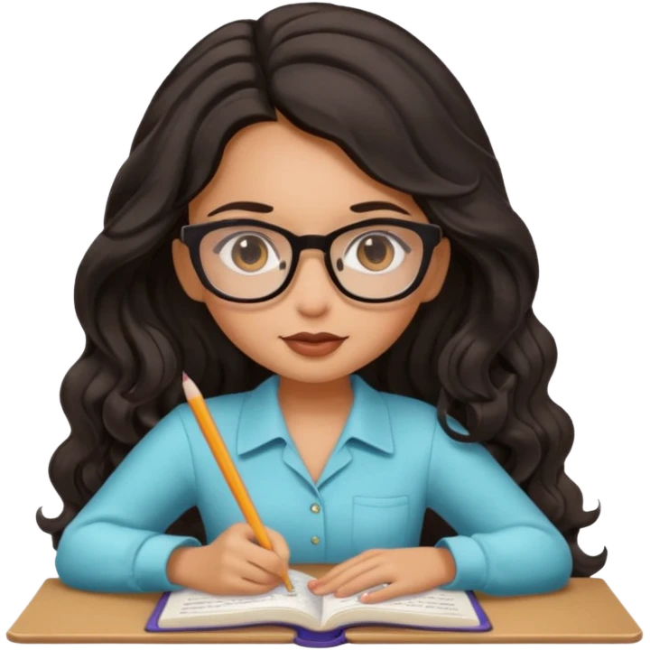 a pretty tan bratz girl with black wavy long hair studying emoji