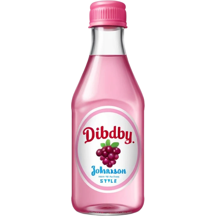 realistic Johnson and Johnson style bottle pink cap pink label clear bottle with berry party written on the logo with diddy logo bottle leaking oil from the top emoji