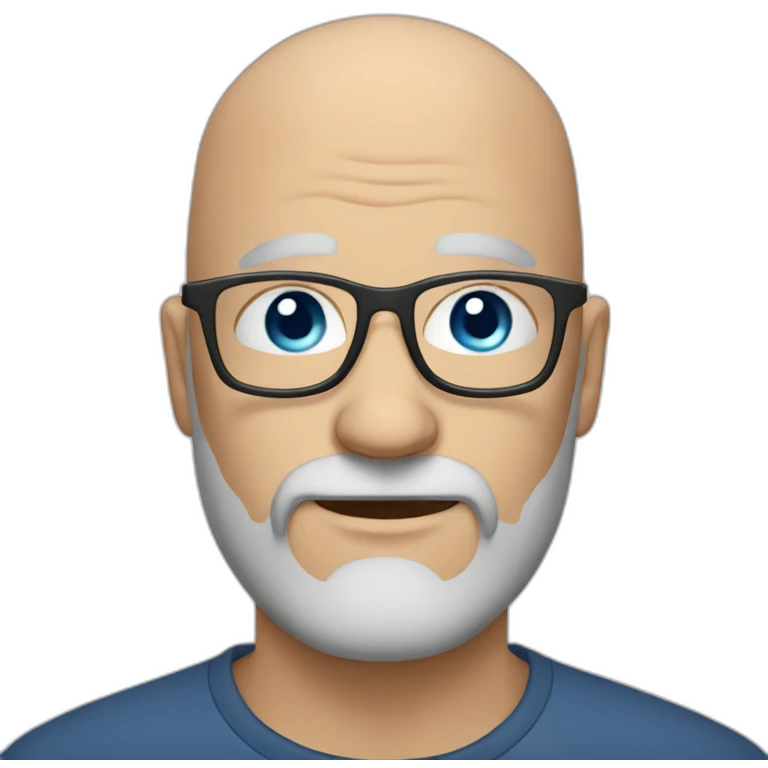 Bald slightly older guy with blue eyes and dark grey beard and glasses emoji