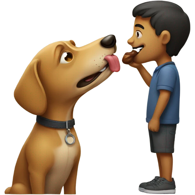 A dog licking a man emoji