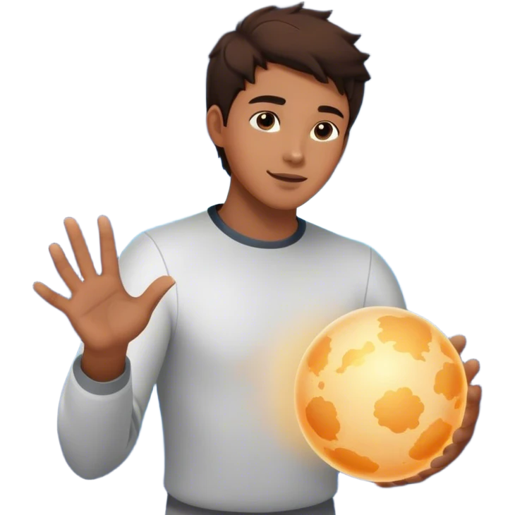 A young man floats in space, touching a particle that glows and expands, shaping the universe around him. Each touch creates new light, symbolizing how his choices build his own reality. emoji