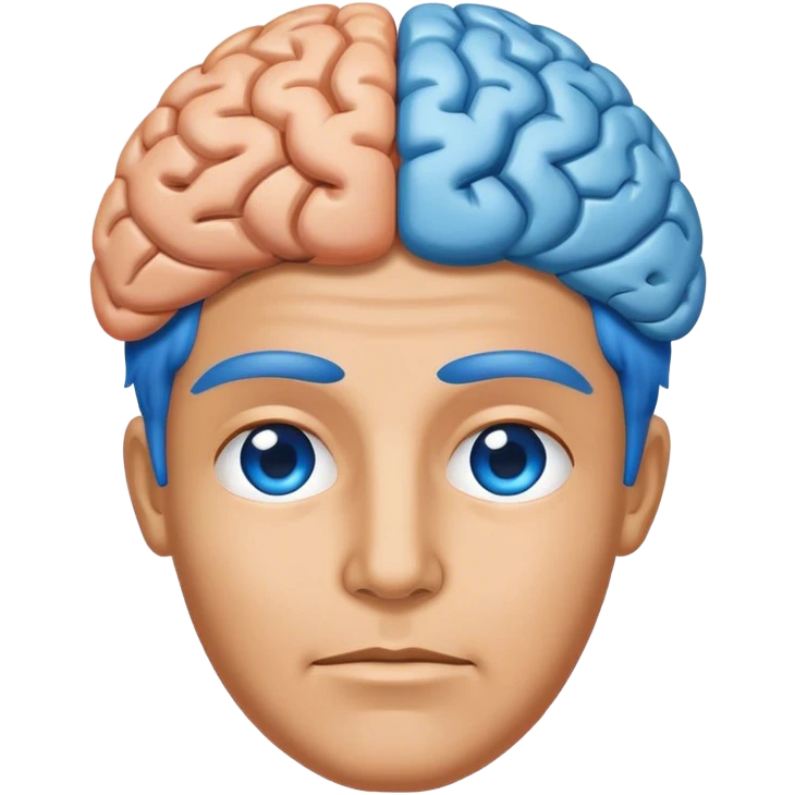 All blue adult person face emoji with a brain for hair emoji