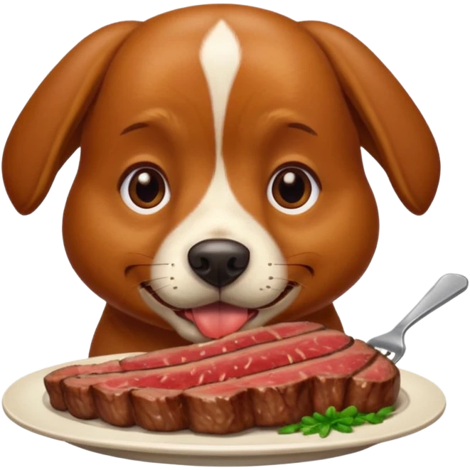 Brown dog eating steak emoji