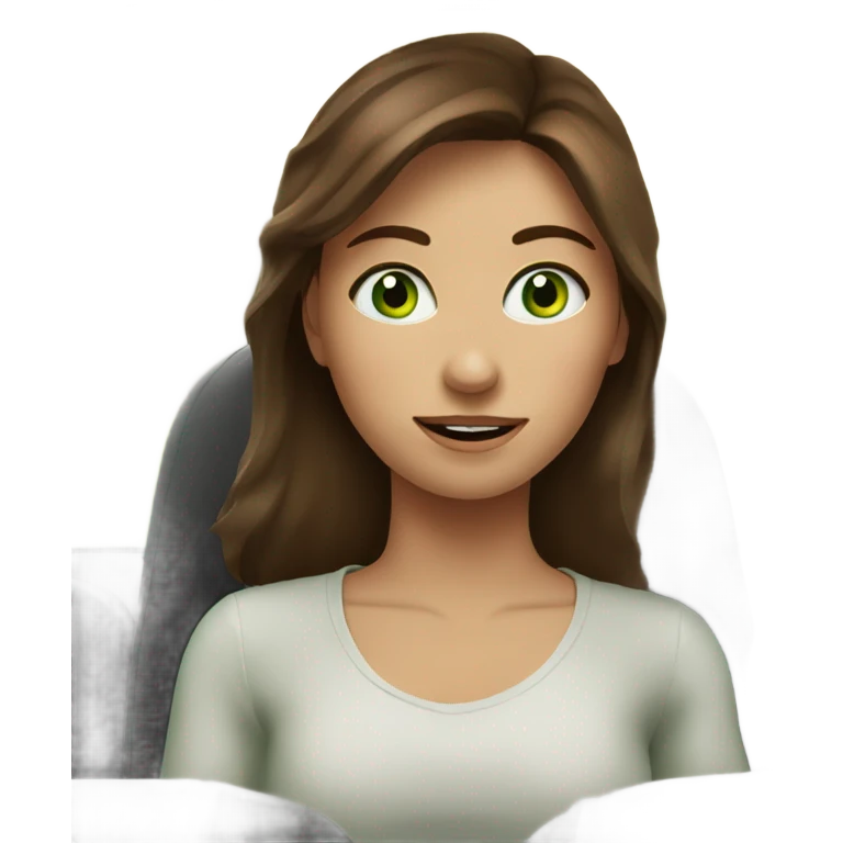 Brown haired green eyed Girl, driving to giant Eagle emoji