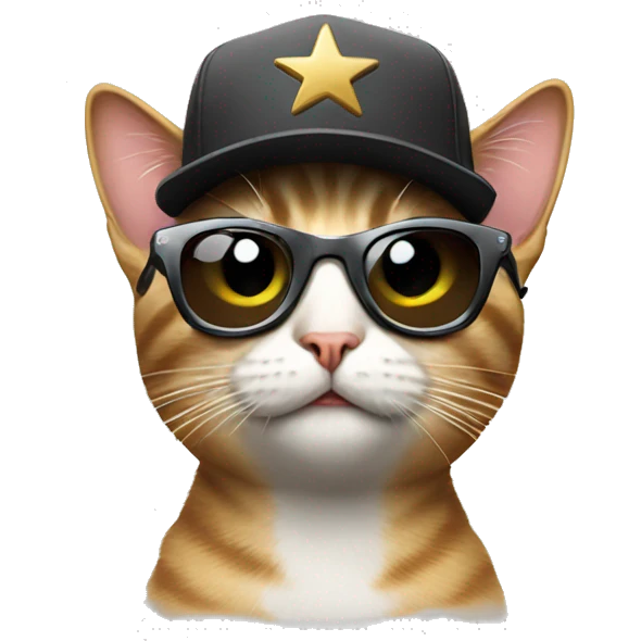 cat wearing a cap and sunglasses filming a hollywood movie emoji