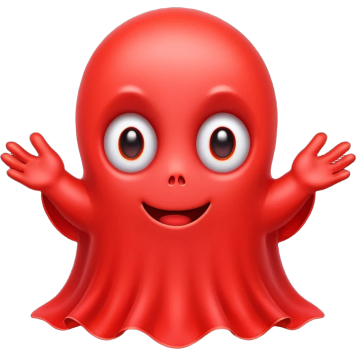 Cute red ghost character with big adorable eyes and a small smile emoji