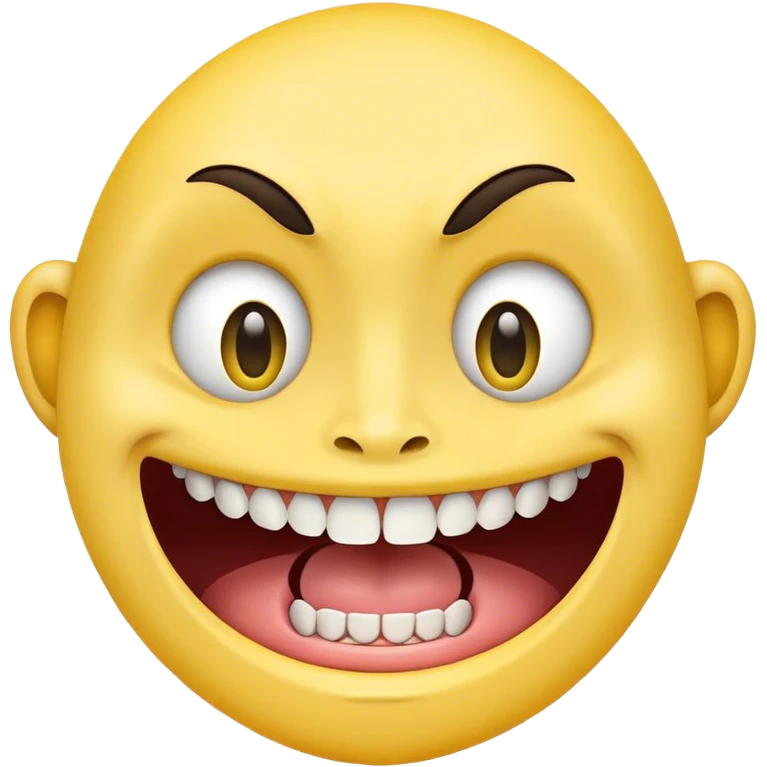 A yellow face with simple, open eyes and a flat, two big teeth sticking out of mouth emoji