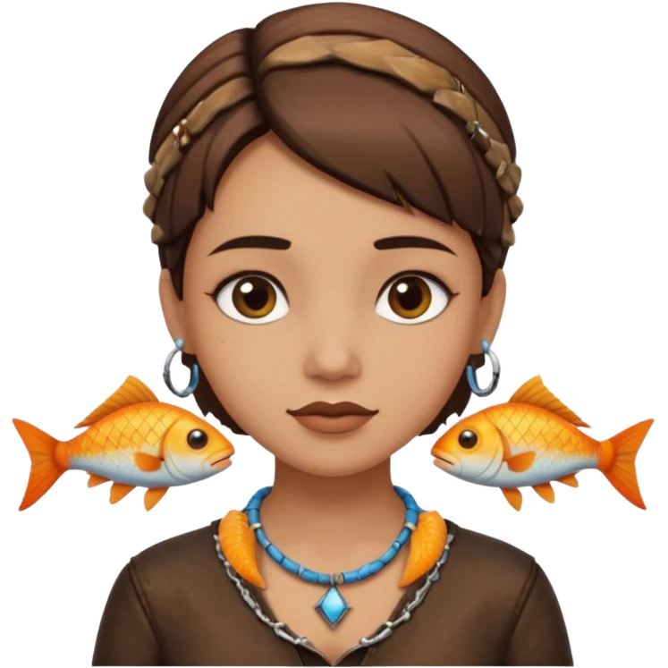 ancient girl wearing fish bone necklaces and leather shirt emoji