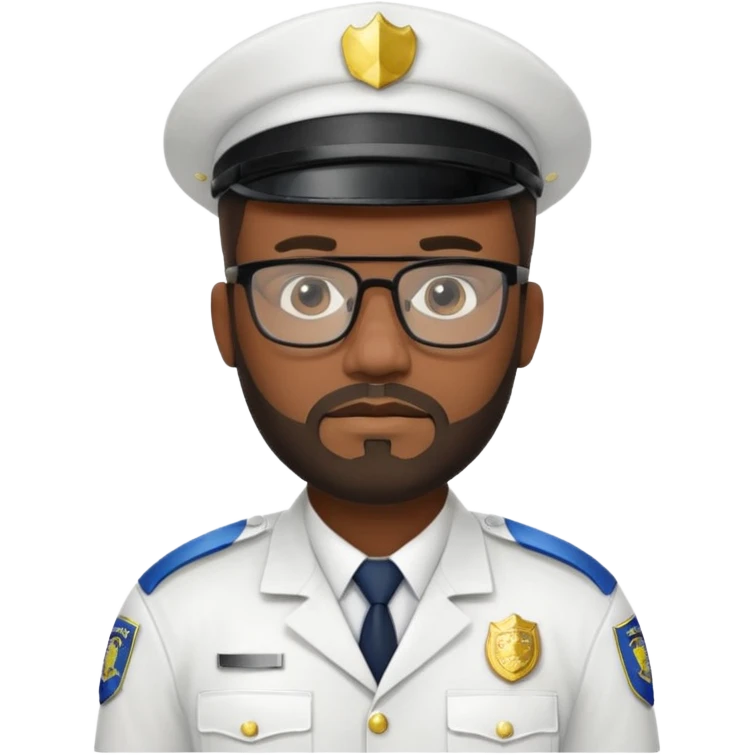 Police officer with glasses and beards(white uniform) black man emoji