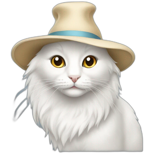White cat with long hair and hat emoji