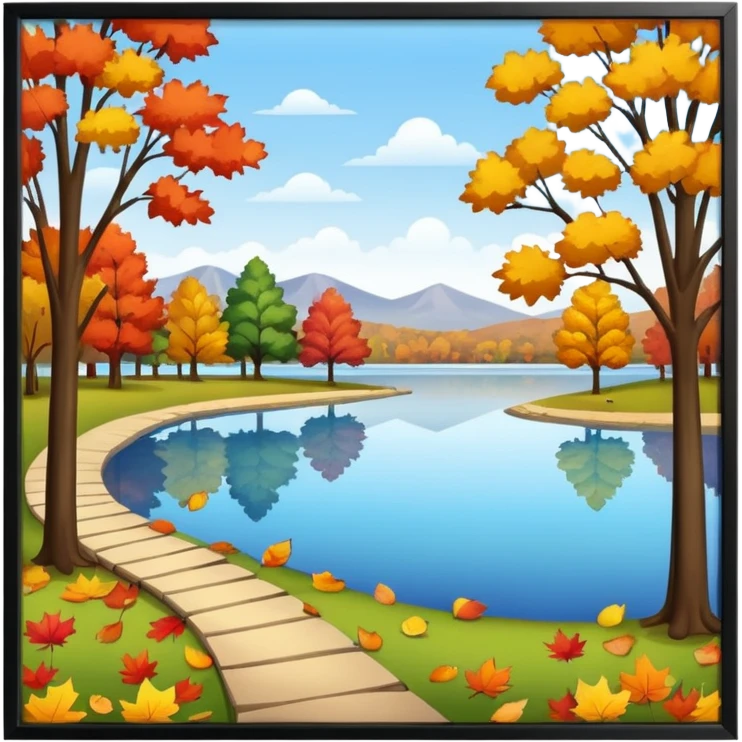 a park with a lake in autumn season emoji