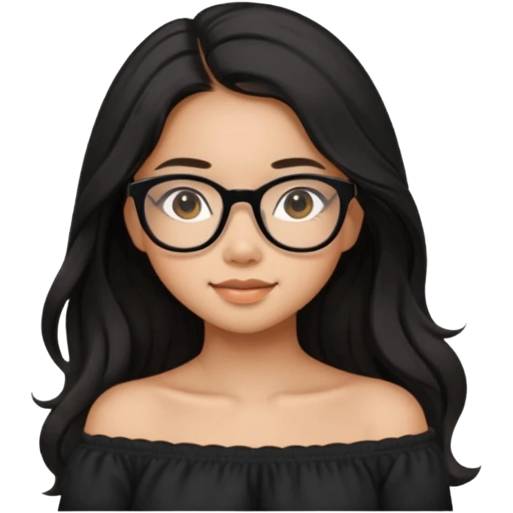 teen Filipina girl with black glasses and long black slightly wavy hair with cute cozy off the shoulder top emoji