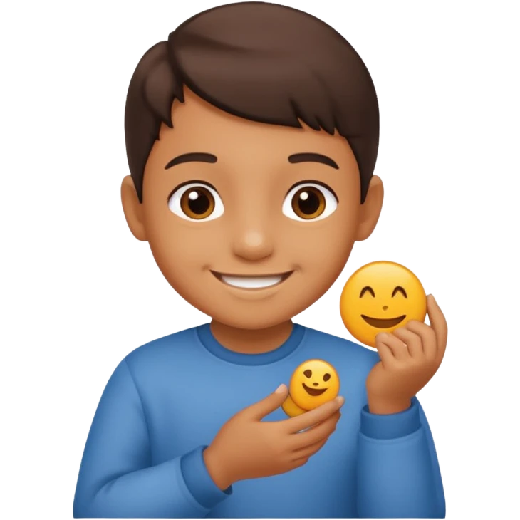A Lil kid holding 6 7 on emoji