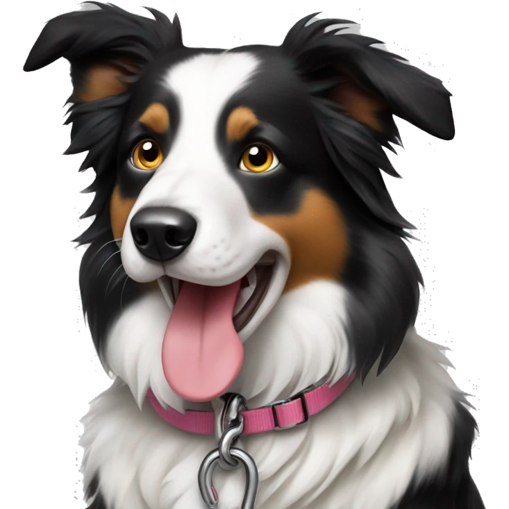 Border collie with tongue out on leash sitting down  emoji
