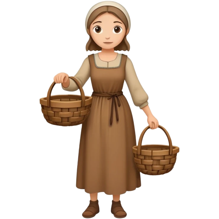Full body of female medieval peasant in simple dress carrying basket emoji