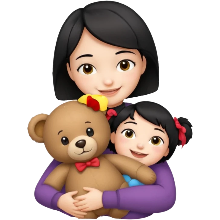 make an emoji a girl with short black hair hugging teddy bear and smile happiest emoji