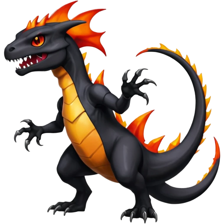 Shiny Black Gothic Futuristic Spooky Evil Exotic Colorful Dark Duskull-Salandit-Marowak-Charizard-Charmeleon-Fakémon-hybrid-creature (full body)  emoji