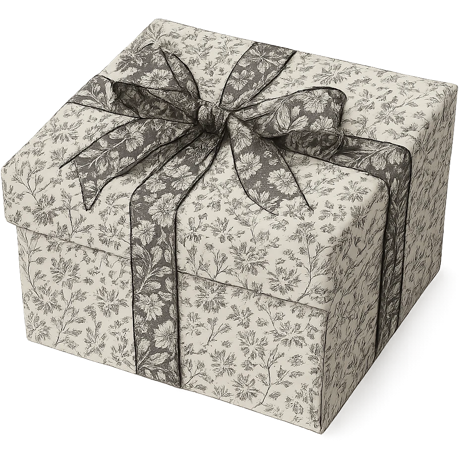 Elegant Rococo pale black white ditsy floral gift box  , remove background emoji