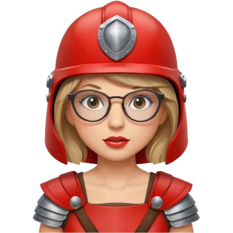 Taylor Swift, wearing gladiator cloth, big round glassed, helmet emoji