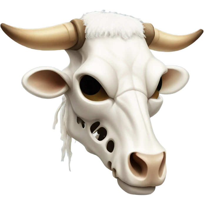 Cow’s head skeleton with white wool and cow horns on it emoji