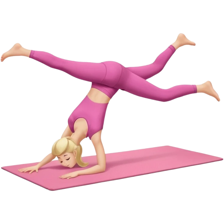 A fair-haired girl in a pink suit does a back bridge on a mat. two legs and a bridge to the other side.the feet are on the mat, the back is arched inward and the hands are stretched towards the legs emoji
