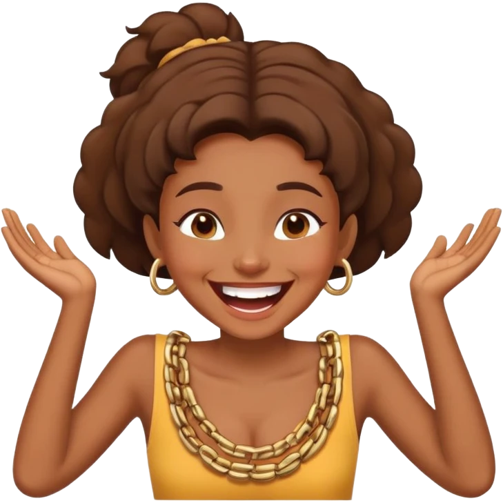 Brown skin girl holding her neck with bother hands and laughing emoji