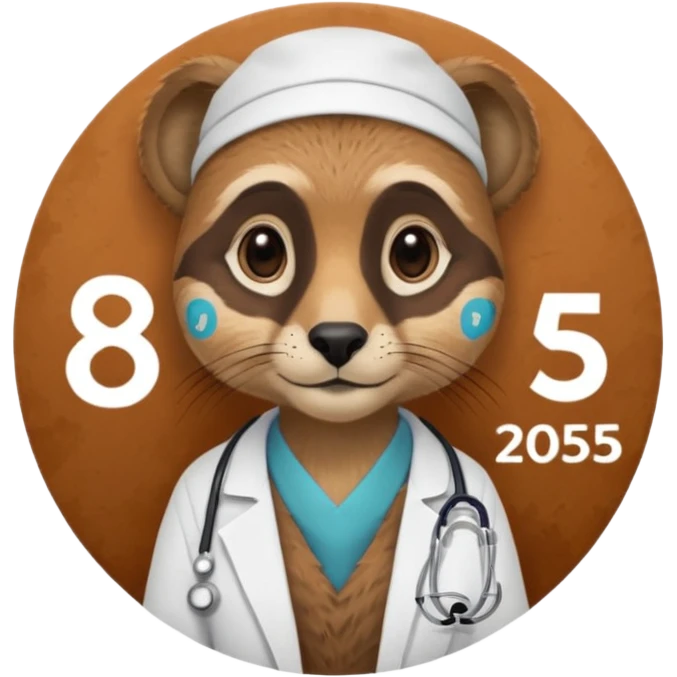 Suricate médecin avec écris "805" et "promo 2025-2030" avec un cercle rond au fond emoji
